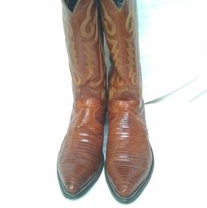 Vintage JUSTIN Boots Lizard Size 8D Cognac Tan  8301 Leather Exotic